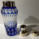 Cocktail Shaker Martini Etched Carved Blue Glass Shaker