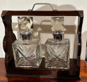 Tantalus Two Decanter Art Deco Set with Wood Holder 
