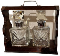 Tantalus Two Decanter Art Deco Set with Wood Holder 