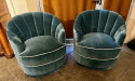 Art Deco Style Channel Back Upholstered Velvet Chairs on Castors