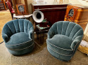 Art Deco Style Channel Back Upholstered Velvet Chairs on Castors