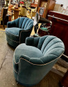 Art Deco Style Channel Back Upholstered Velvet Chairs on Castors