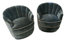 Art Deco Style Channel Back Upholstered Velvet Chairs on Castors