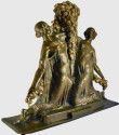 Joe Descomps Large Art Deco Bronze Two Women with Flower Garlands 