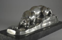 Louis Carvin Cubist Bronze Panther Silver-plated on Marble