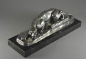 Louis Carvin Cubist Bronze Panther Silver-plated on Marble