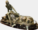 Ary Bitter Bronze Sculpture of Diana with 2 Greyhounds in Nature