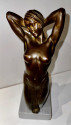 Art Deco Bronze Female Statue Egyptian Inspired Headdress and Waist Treatment