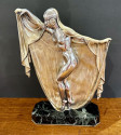 Bronze Art Deco Veil Dancer by Armand Lemo on Marble