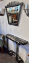 French Art Deco Console Mirror Iron and Portoro Marble Original 