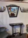 French Art Deco Console Mirror Iron and Portoro Marble Original 