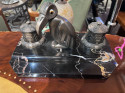 Art Deco Desk Set Ink Wells & Penguin Statue French
