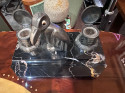 Art Deco Desk Set Ink Wells & Penguin Statue French